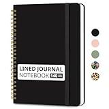 Taja Lined Spiral Journal Notebook for Women & Men, 140 Pages, College Ruled Hardcover Notebook for Work & Note Taking, Journals for Writing, A5(6"x8") - Black