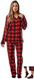 #followme Printed Microfleece Button Front PJ Pant Set with Socks 6370-10195-S, Red Black - Buffalo Plaid