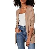 Amazon Essentials Women's Lightweight Open-Front Cardigan Sweater (Available in Plus Size), Camel Heather, Large