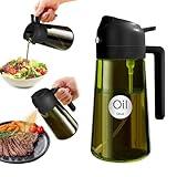 YARRAMATE 16oz/470ml Light-Blocking Dark Oil Sprayer for Cooking, 2 in 1 Olive Oil Dispenser Bottle for Kitchen, Premium Dark Green Glass Oil Bottle, Food-Grade Oil Mister for Air Fryer, BBQ (Black)