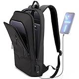 hk Backpack for Men Business Slim Backpack with USB Charger Computer Lightweight Anti-theft Travel Backpacks 15.6 inch Water Resistant Laptop Bag for Work Office College-Black