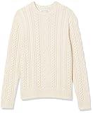 Amazon Essentials Men's Long-Sleeve 100% Cotton Fisherman Cable Crewneck Sweater, Off-White, Large