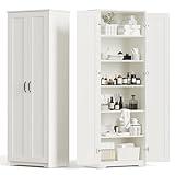 Teekyooly 70" Tall Storage Pantry Cabinet, Bathroom Floor Organizer Storage Cabinet with 2 Doors and 6 Adjustable Shelves, Standing Utility Cabinet for Dining Room, Food Storage and Kitchen, White