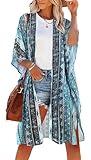 CHICGAL Resort Wear for Women 2023 Oversized Beach Cover up Summer Vacation Outfits(01-Blue Stripe Ethnic Print,M)