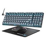 Mechanical Gaming Keyboard and Mouse, LED Backlit 98-Key Floating Keycap & 4 DPI RGB Gaming Mouse with Mouse Pad, Full Anti-Ghost Light Up Wired Computer Keyboards for MAC PC Gamer Accessories, Gray