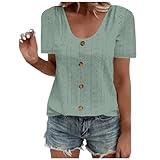 Lightening+Deals Eyelet Tops for Women Short Sleeve Simple Solid Color Shirt Loose Fit Casual Crewneck Fashion Tees Blouses Deals+of+The+Day Clearance Prime Cute Summer Clothes Green XL