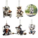 Cute Cat Car Hanging Ornament, 5Pcs Swing Kitten with Lanyard Rearview Mirror Pendant Decoration, Acrylic Funny Kitty Car Interior Charms Accessories Keyring Keychains Backpack Decoration (5, Cat)