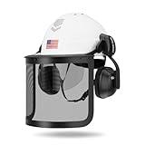 DS-SMAAT 5 in 1 Forest Helmets Kit Industrial Chainsaw Helmet with Visor, Mesh&Clear PC Shield and Ear Muffs, ANSI Z89.1 Certified Forestry Helmet (White+Mesh&Clear Shield+Earmuffs) (White)