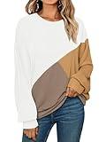 AUTOMET Womens Fall Long Sleeve Oversized Sweatshirt Shirts Outfits Tops Clothes Fashion 2024 Teacher Business Casual Crewneck White Khaki Nutmeg M