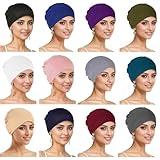 9 Pieces Solid Women Chemo Hat Stretchy Turban Beanie,Pre Tied Chemo Head Scarf Beanie Skull Cover Cap for Women Hair Loss (US, Alpha, One Size, Large, Multi-12Pcs-Modal-A)