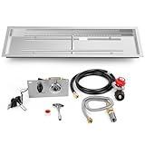 Onlyfire 48 x 14 Inch Drop-in Fire Pit Pan Kit, Rectangular Stainless Steel Propane Gas Firepit Pan Kit with H Burner, Spark Ignition and Propane Hose Kit for Indoor or Outdoor DIY Fire Pit Fireplace