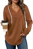 Womens Fall Tops 2025 Casual Sweaters Long Sleeve V Neck Shirts Caramel XXL