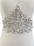 Handmade Rhinestones lace Applique sew on Beads Sequins Patches Accessories for Dress Clothing Waist Trim (Silver)