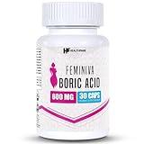 Healthfare Feminiva Boric Acid Vaginal Suppositories - 30 Count, 600mg, Intimate Health Support - 100% Pure Made in USA