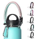 Trebo Paracord Handle for All Wide Mouth Watter Bottles 12oz - 128oz, Bottle Carrier Survival Bracelet Strap Cord Accessories with Ring Compass Whistle Carabiner, Hydrangea