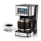 Taylor Swoden 12-Cup Programmable Coffee Maker, Regular & Strong Brew Drip Coffee Machine for Home and Office, Glass Carafe, Pause & Serve, Auto Shut Off, Black & Stainless Steel