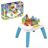 Mega BLOKS Fisher-Price Toddler Blocks Toy Set, Build ‘n Tumble Activity Table with 25 Pieces and Storage, 1 Figure, Blue, Ages 1+ Years