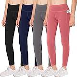 DALIGIRL Girls' Athletic Dance Leggings with Side Pockets - Kids Active Tights for Yoga Running Workout Activitie (Pack of 4)