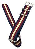 NewLife 22mm Tan/Red/Navy Blue, Nylon Fabric Watchband | Vintage, Heavy Duty, Military Style Replacement Wrist Watchstrap that brings to Any Watch for Men and Women - Navy Blue/Red/Tan