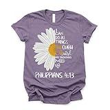 Love in Faith | I Can Do All Things Daisy Short Sleeve | Christian T-Shirts for Women | Faith-Based Apparel | Christian Gifts (US, Alpha, Small, Regular, Regular, Heather Deep Purple)