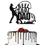 Reel Cool Dad Cake Topper, Happy Father's Day Cake Topper, Fishing Themed Dad Birthday Decorations, Father's Day Party Decor Supplies Black