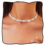 JEAIRTS Rhinestone Choker Necklace Silver Diamond Row Necklaces Sparkly Crystal Prom Jewerly for Women