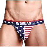 Mens Independence Day Underwear USA Flag Print G-String T-Back Thong Sexy Cut Out Gay Briefs Sissy Underpants