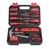 SPICIMOMO Basic Home Red Tool Kit - 38 Pieces Tool Set with Portable Storage Boxes for Daily Repairing and Maintenance, Home DIY Tool Kit Set for Office & Garage