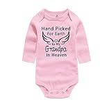 Amberetech Baby Romper Hand Picked for Earth by My Grandpa/Grandma in Heaven Baby Boys Girls Bodysuit (Grandpa-Long Pink, Tag 12 (for 9-12 Months))