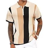 Men's Fashion Polo Shirts Vintage Striped Knitting Shirts Casual Slim Fit Golf Shirts Apricot