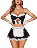 Avidlove Sexy Lingerie for Women Cosplay Lingerie Set Contrast Lace Maid Costume Set(5pack) Black