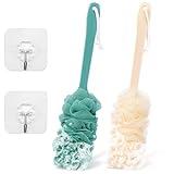 2Pack Back Scrubber for Shower Loofah with Long Handle, Shower Brush for Body, 17″ Loofah on a Stick for Men Women Bathing Accessories, Scrubber Sponge for Exfoliating Bath Brushes (Beige & Green)