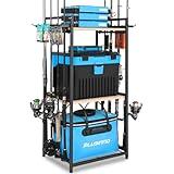 PLUSINNO 3 Tier Fishing Rod Holder, Fishing Pole Holders for Garage, Fishing Rod Rack Fishing Rod Storage Up to 8 Rods, Fishing Gear Tackle Box Fishing Equipment Organizers, Fishing Gifts for Men