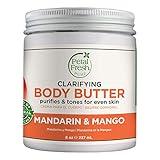 Petal Fresh Pure Clarifying Mandarin & Mango Body Butter, Organic Coconut Oil, Argan Oil, Shea Butter, Purifying and Toning, For All Skin Tupes, Natural Ingredients, Vegan and Cruelty Free, 8 oz