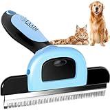 LAADI Deshedding Tool for Dogs and Cats - Reduces Shedding by Up to 95% in Less Than 10 Minutes - Professional Grooming Brush for All Hair Types - Ergonomic Design and Skin Massage Needles - Blue