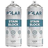 Polar Stain Block Spray Paint - 2 x 13.5 Fl. Oz | Matte White | One Coat Application | Stops & Controls Stains, Grease, Water Marks & Rust on Internal Walls & Ceilings | Spray and Primer in One