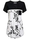 MOQIVGI Classy Tops for Women,Fashion Casual Aline Loose Fitting Nice Flowered Blouses Short Sleeve Split Neck Vintage Floral Shirts Soft Surroundings Womens Clothing Tunic White Large