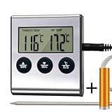 Hepertise Kitchen Instant Read Meat Thermometer, Digital Thermometer and Timer Clock with Stainless Steel Food Probe for Candy, Cooking, Smoker, Oven, BBQ, Grill | Switch+Auto-Off