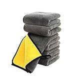 SOFTBATFY Ultrasoft, Large, Thick and Quick Drying Car Microfiber Cleaning Towel 800GSM Polishing Waxing Auto Detailing Towel Cloth (6pack,16 x 16inches) (Grey-Yellow)