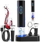 Otuseta Electric Wine Opener, Rechargeable Cordless Wine Accessories, Stainless Steel Cordless Automatic Wine Bottle Corkscrew with Vacuum Stoppers, Foil Cutter for Home Party Wedding, Bars(Black)