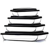 Eatex 8-Piece Deep Glass Casserole Dishes for Oven with Plastic Lids, Glass Baking Dishes for Oven, Rectangular Bakeware for Lasagna, Cooking, Leftovers, Kitchen, Freezer to Oven Dishwasher Safe