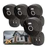 FAMVIVA 2K Security Camera, Outdoor/Indoor for Home, Pet, Baby, Nanny, IP65 Wterproof Color Night Vision, White Light & Siren, Recording, Motion Detection, Compatible with Alexa,Black-4P