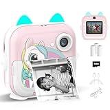 Instant Print Camera for Kids, Christmas Birthday Gifts for Girls Boys, Selfie Digital Camera with 1080P Videos, Portable Toy for 4 5 6 7 8 9 10 Years Old Girl with Print Paper & 32G Card