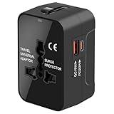 Universal Travel Adapter Worldwide, GaN Fast Charging with PD 3.0 USB-C & USB-A Quick Charge Ports, All-in-One International Power Plug Adapter Converter AC Wall Charger for Europe USA UK AUS Black