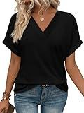 WIHOLL Womens Tops Clothing Short Sleeve Shirts Summer Outfits Spring Break Essential 2025 Workout Dressy Casual Clothes Black L