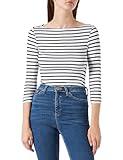 Amazon Essentials Women's Slim-Fit 3/4 Sleeve Boat Neck T-Shirt, White Stripe, Small