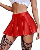 Avidlove Leather Skirts for Women Sexy Schoolgirl Outfits for Roleplaying Christmas Valentine's Skirt Red