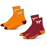 For Bare Feet NCAA Virginia Tech Hokies Quarter Sock Two Pack Team Colors Large