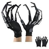 Halloween Articulated Fingers with Protective Gloves, Articulated Finger Extensions, Finger Claw with Protective Gloves, Scary and Flexible Skeleton Claws Hands, Halloween Props for Any Costume, Black