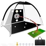 Golf Net - Upgraded 10x7ft Practice Net with 5 Real Balls, Tri-Turf Mat and Portable Storage Bag, Durable Hitting Net for Backyard Driving Swing Outdoor - Gifts for Golfing Lovers - Golf Accessories